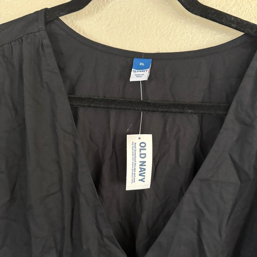 Old‎ Navy Waist Defined Puff Sleeve Midi Dress Black New Sz XL - Picture 9 of 11